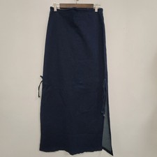 Vintage Denim Maxi Skirt Size L Side Slits Tie Country Cowgirl Retro Y2K Bow