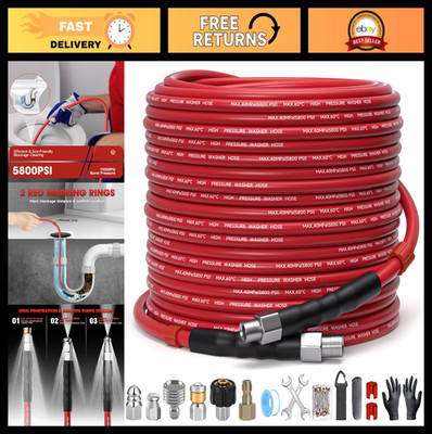 100ft Pressure Washer Drain Jetter Kit - 5800PSI Hose, Nozzles & Tools for Sewer
