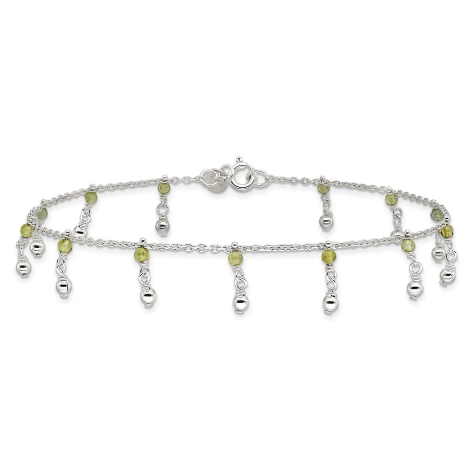 925 Sterling Silver Peridot Beads Anklet 9" for Women 3.33gm - Image 4 of 4