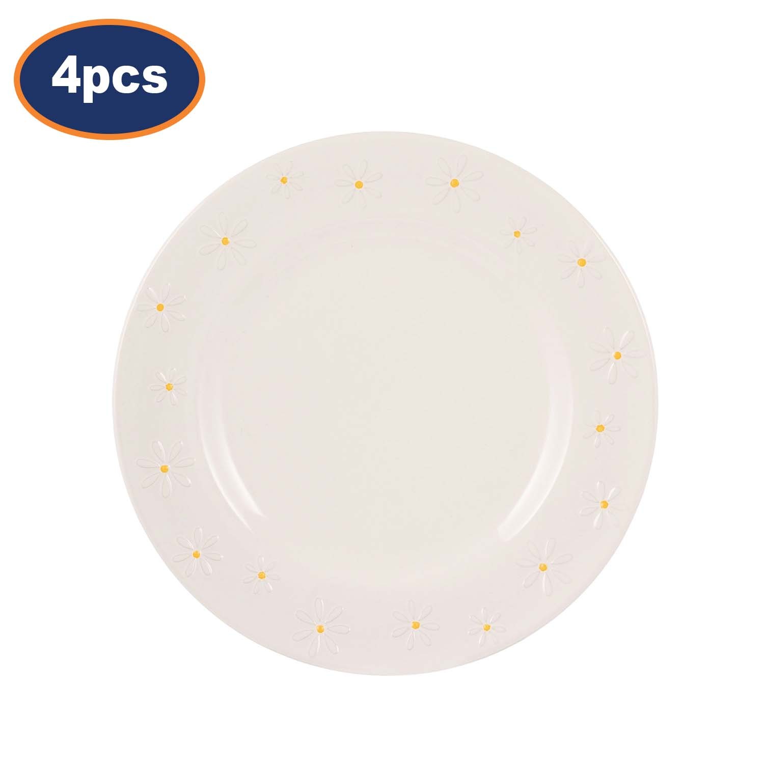 Dinner Plates 4pcs Stoneware Hand Painted Cream Daisy 27cm Crockery Dinnerware