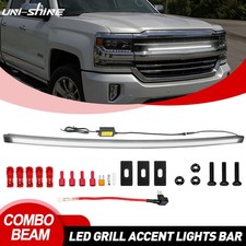 Front Bumper Grille Led Light Bar White Drl Upgrade Fit 2014-18 Chevy Silverado