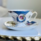 Vintage Purple Iridescent Tea Cup Gold Trim Romantic Courting Scene — photo 10