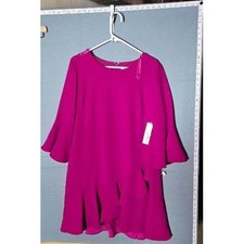 Eliza J Magenta Pink Bell Sleeve Ruffle Hem Shift Dress Size 14 NWT