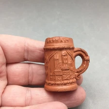 Miniature Redware Pottery Beer Stein Made Germany 1.5" tall Dollhouse Vintage