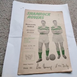 Shamrock Rovers v Newcastle United Benefit Football Programme 3/5/1960.