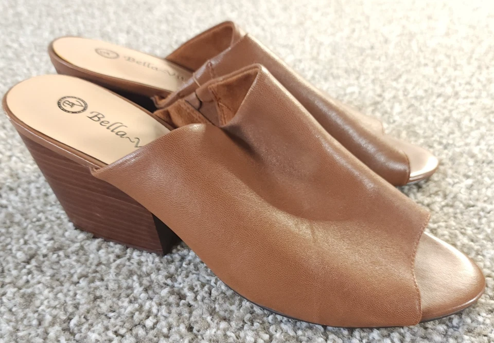 Zapatos Mules Bella Vita Kathy Mujer 11M Cuero Tostado Tacón Bloque Punta Abierta Marrón Foto 4 de 4
