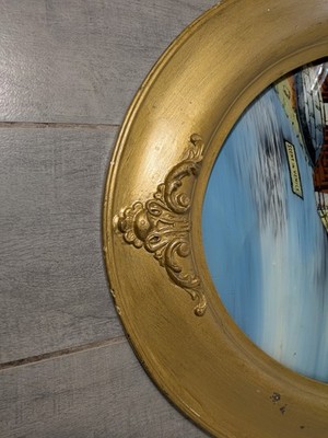 Vintage Convex Bubble Glass Reverse Painted Venice Italy Gold Gilt