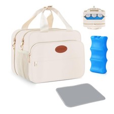 Cream Breastmilk Cooler Travel Bag Ice Pack Fits Wearable Breast Pumps
