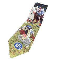 Vintage Looney Tunes NFL Football Taz Necktie Graphic Print Cartoon Teacher '94