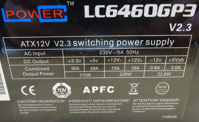 LC Power  LC6460GP3  ATX 12V V2.3  20+4Pin  Netzteil 460W #NT5004