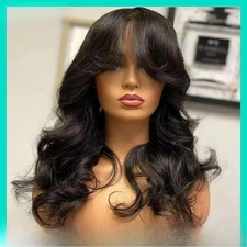 Body Wave Human Hair Wigs with Bangs 3X1 Middle Part Lace Wig Machine Made Wigs