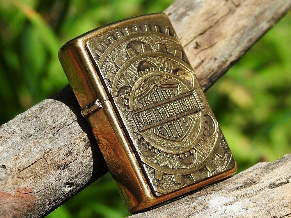 Zippo Lighter - Harley Davidson - Gears - Brass - Bar and Zippo Lighter - Harley Davidson - Gears - Brass - Bar and