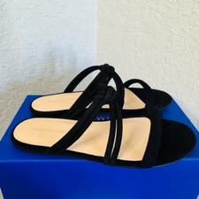 Stuart Weitzman Twist Knot Leather Slide Sandal, Designer Size 8, Black, NWT