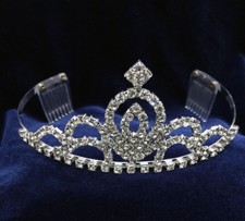Crystal Rhinestones Silver Plated With Combs.Silver Tiara.2 .25 Inches Tall