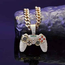 Gold Plated Iced Large game controller & 20" Cubic Zirconia Cuban Chain Necklace