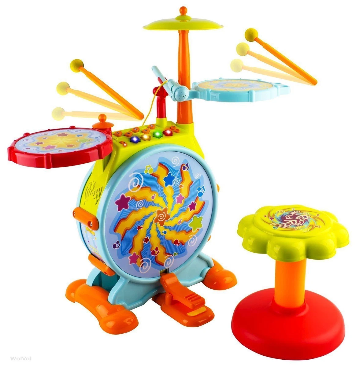 Kids Toddler First Electric Drum kit Set With Mic And Seat