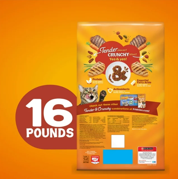 Purina Friskies Dry Cat Food, High Protein Tender & Crunchy Combo, 16