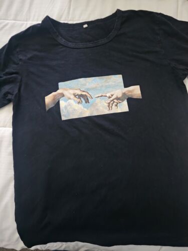 Michelangelo Creation of Man God's Finger Touching Man's T Shirt. Medium