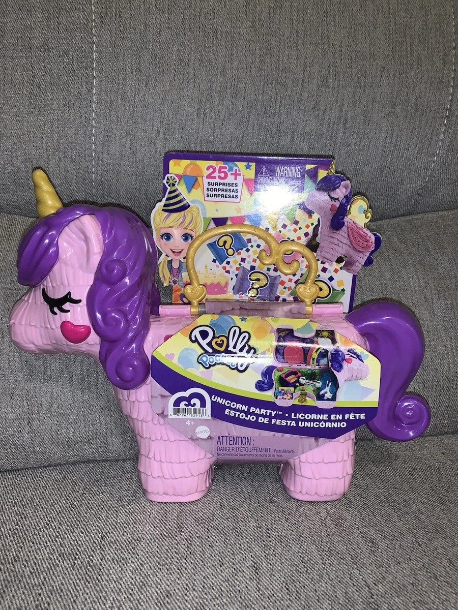 Polly Pocket Unicorn Party Large Compact Playset Plus 25 Surprises NEW Tote