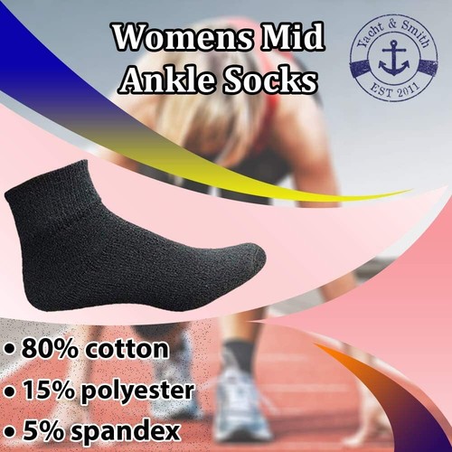 60 Pack Women's Premium Cotton Ankle Socks Black Size 9-11 - Womens Ankle Sock - Picture 3 of 5