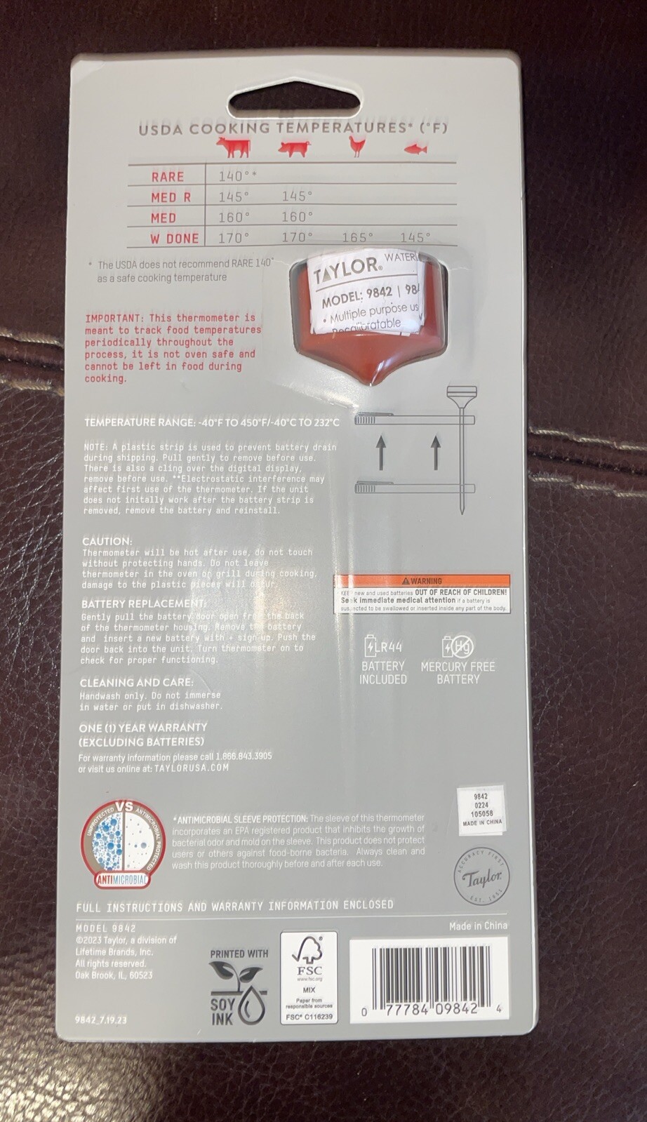 Taylor 9842 5" Stem Digital Pocket Thermometer, -40 Degrees To 450 Degrees F