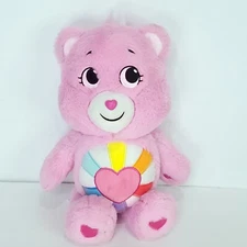Care Bears Hopeful Heart Bear Pink Plush Stuffed Animal Rainbow 13" Basic Fun
