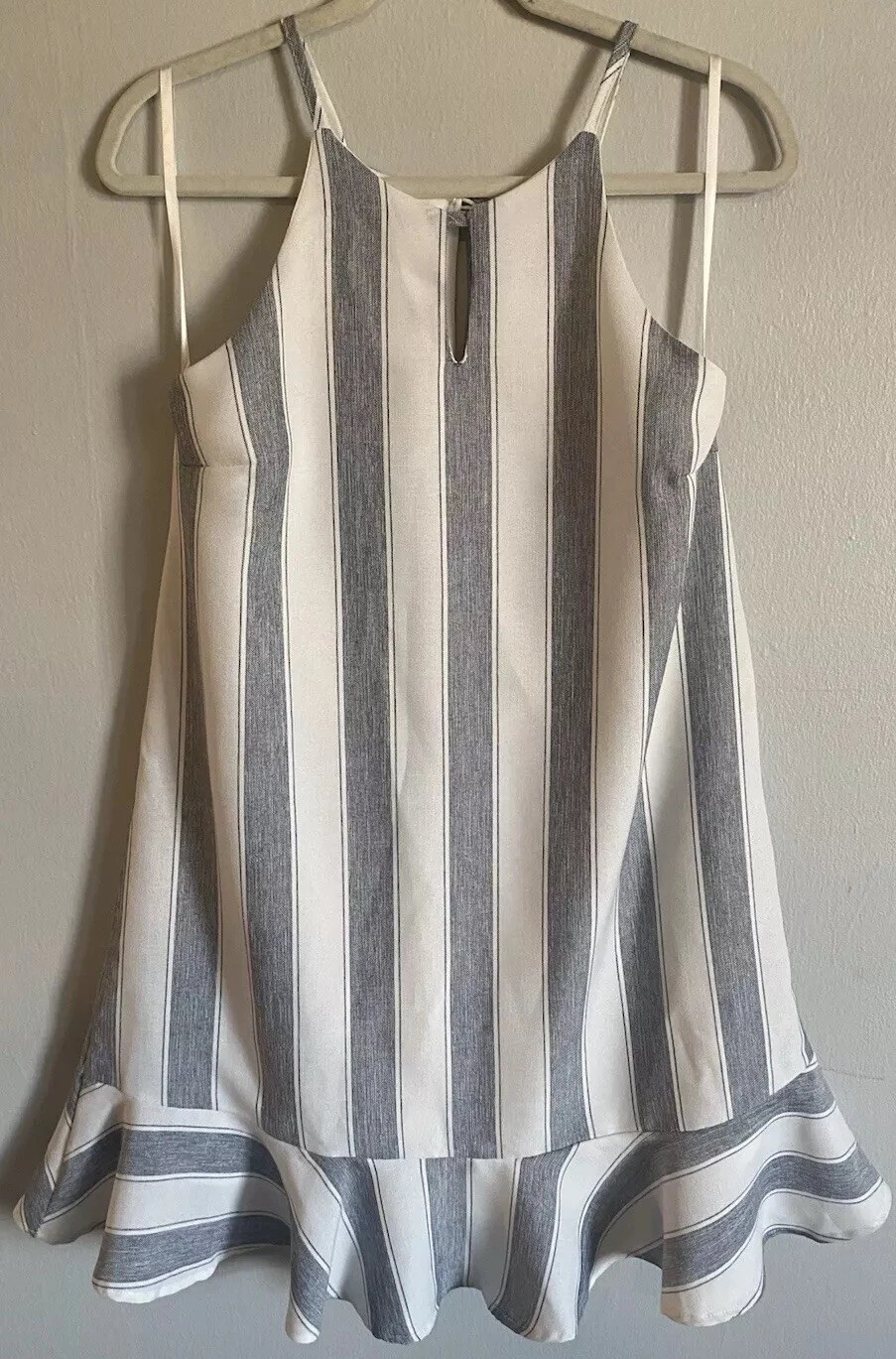 PALM ANGELS Mini abito lino righe bianco grigio Lei+Sky nuovo con etichette con volant e spalline buco della serratura donna med