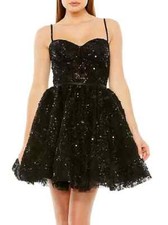 NEW, Mac Duggal Sequin-Embellished Bustier Minidress in black SZ 6 #D6567