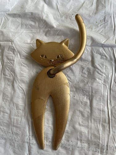 JJ Vintage Cat Articulated Pin Brooch Brushed Gold Tail Chunky Signed 1980s - Picture 4 of 4