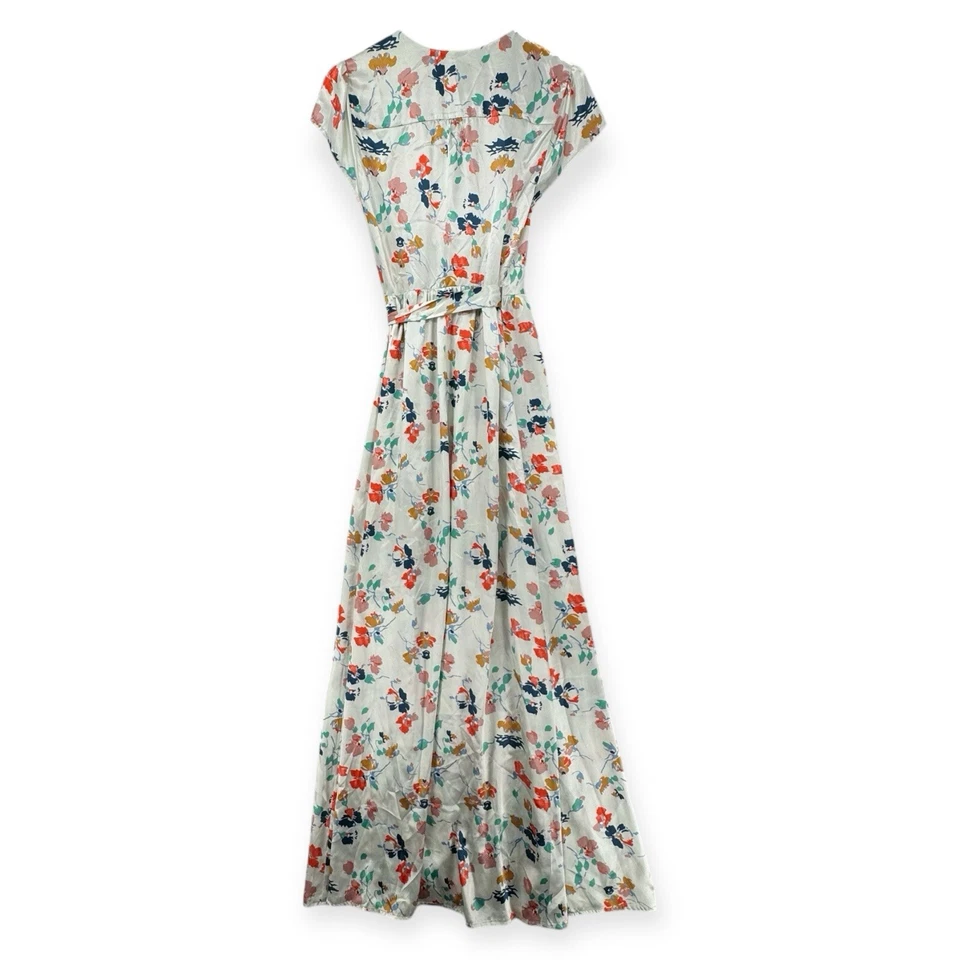 Maxi vestido envolvente Tularosa Sid para mujer XS blanco floral satinado cuello hundido nuevo con etiquetas Foto 2 de 4