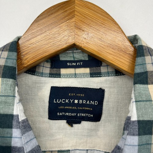 Lucky Brand Kurzarm Hemd mit Knöpfen Herren S grün kariert Print Perlen Druckknopf Slim - Bild 4 von 10