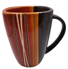 Home Trends Bazaar Orange Striped Autumn Fall Colors Ceramic Coffee Mug Tea Cup