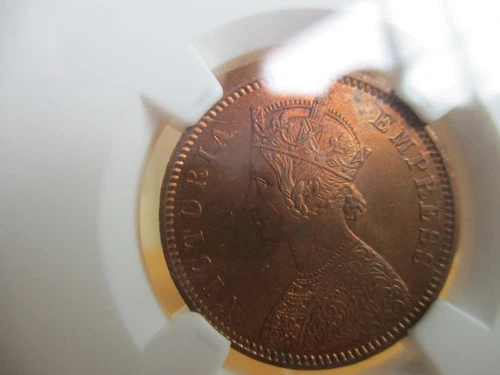 1880 Queen Victoria of British India 1/4 Anna Copper Coin NGC MS64 / 14