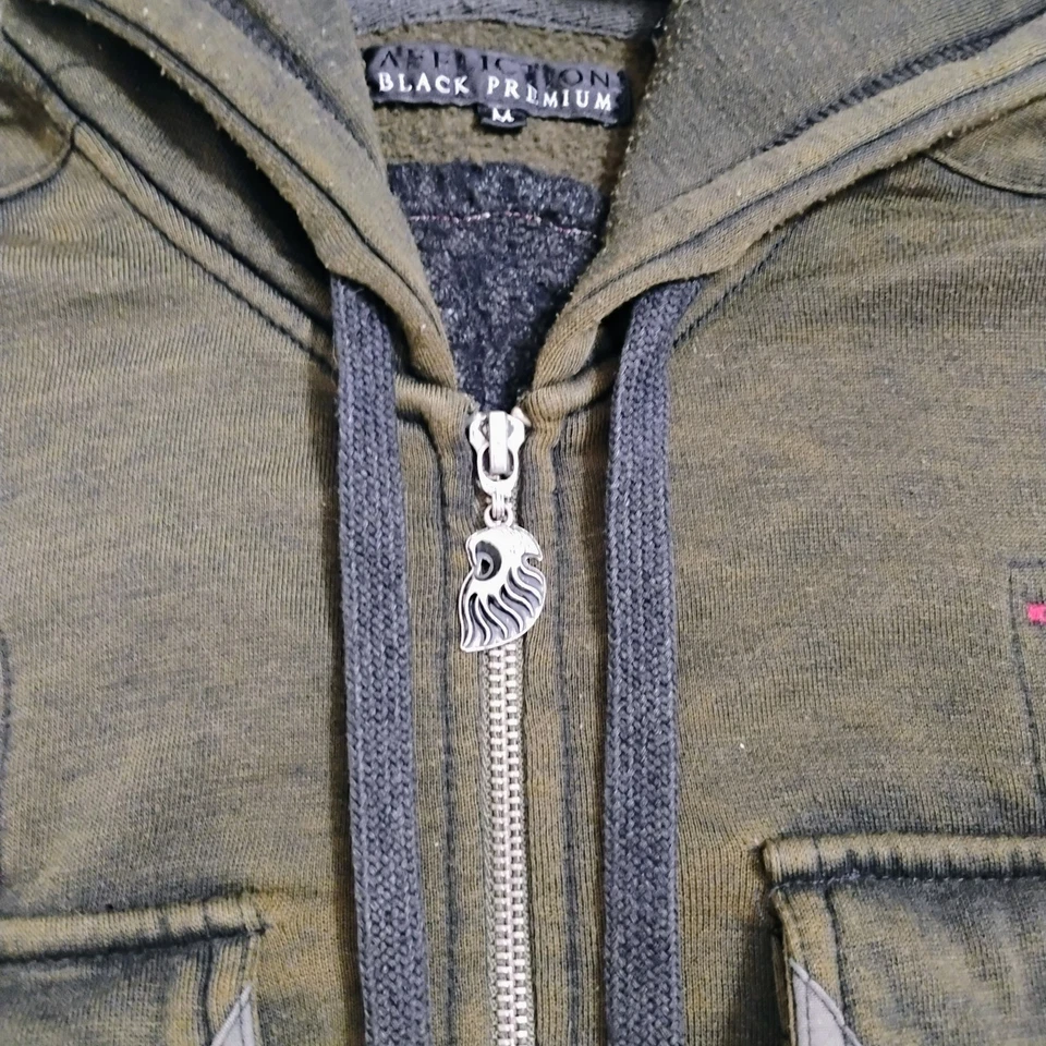 Chaqueta con Capucha Affliction Negra Premium Cremallera Verde Talla Mediana Foto 4 de 4