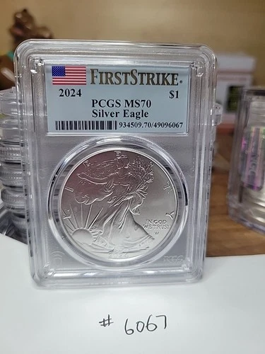 2024 US $1 American Silver Eagle, 1 oz .999 Fine Silver, PCGS MS70 First Strike