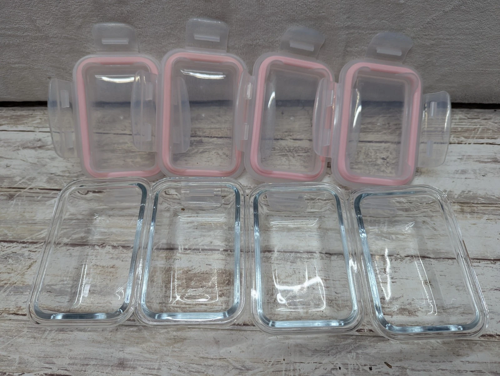 LocknLock Set of (4) 1-Cup Mini Glass Loaf Baking Dishes Small Pink Lid