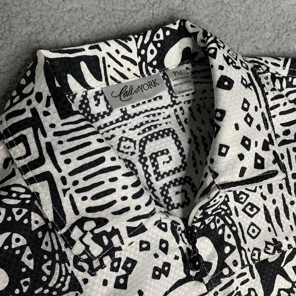 Chaqueta De Colección Cali & York PM Abstracta Artística Retro Años 90 Negra Blanca Cremallera Completa Cuello Foto 2 de 4