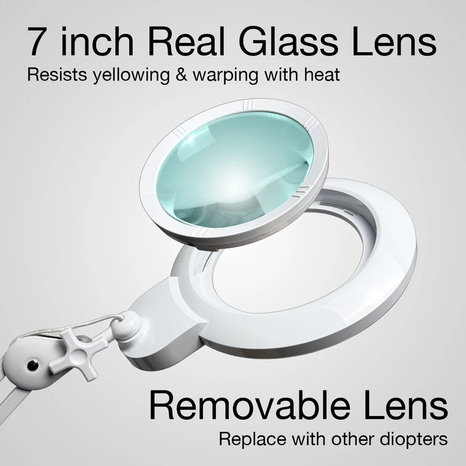 LED Magnifying Lamp w/ Clamp, Large 7 inch glass lens (5 Diopter, 2.25X) - Image 2 of 4