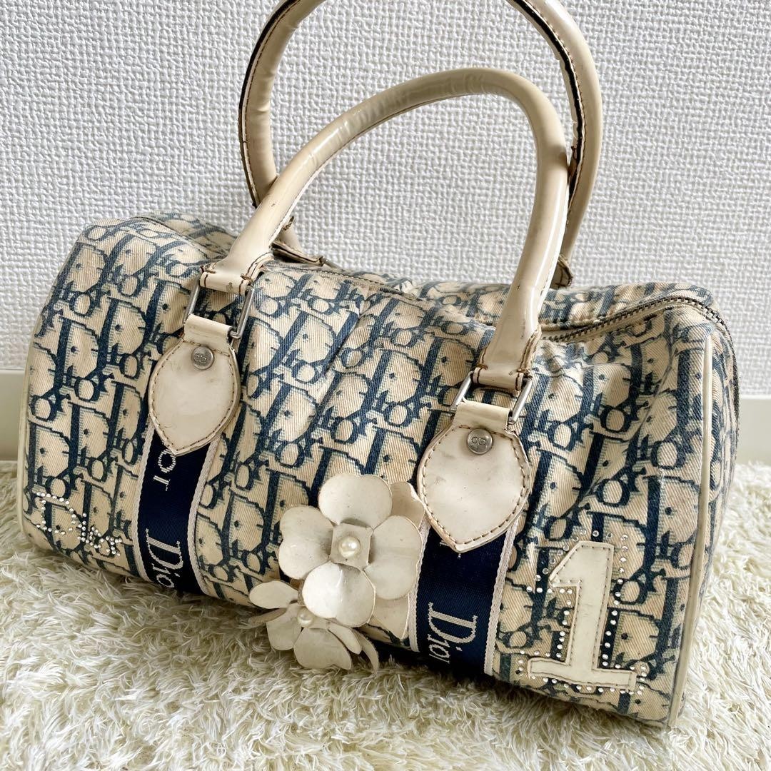 Christian Dior Vintage Trotter Mini Boston Bag Canvas Enamel