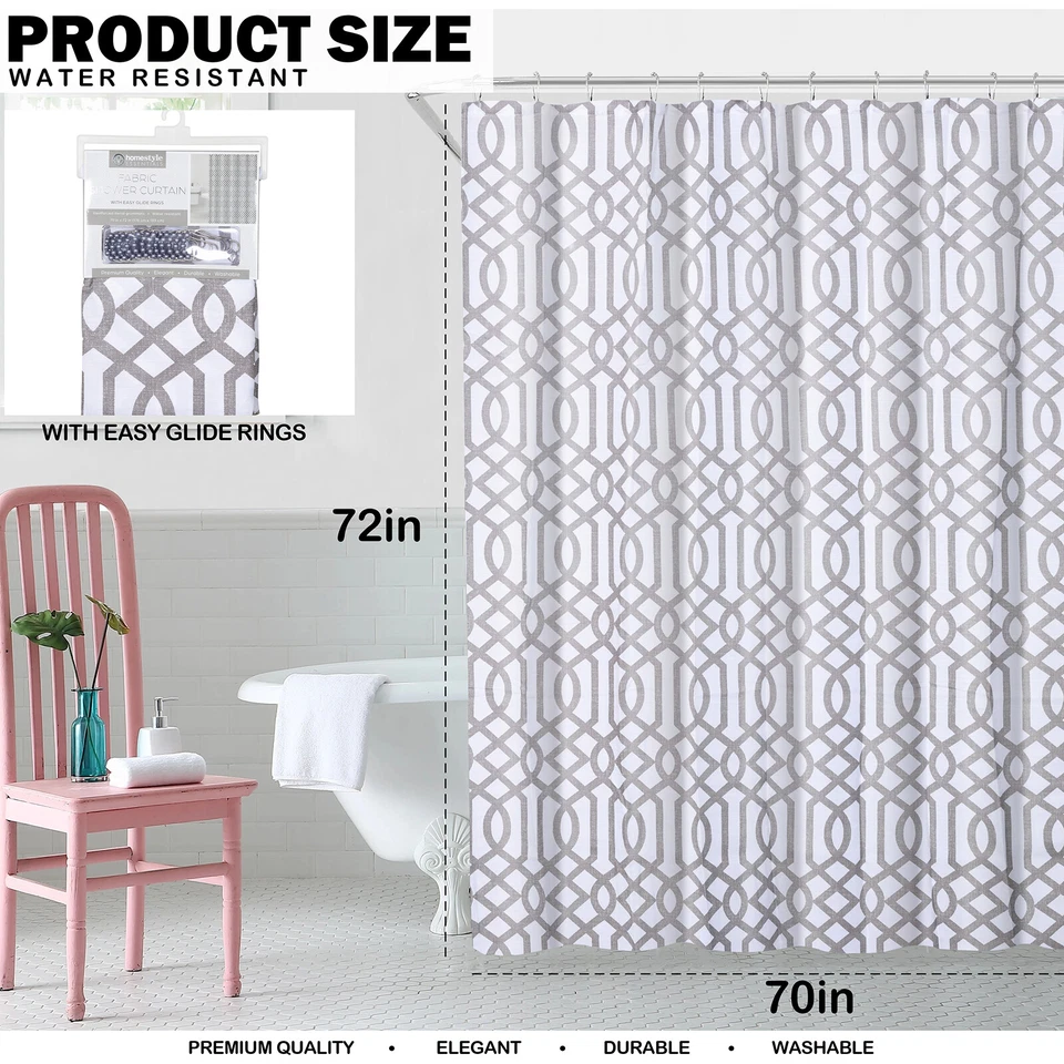 Сверхпрочные тканевые занавески для душа 70 x 72 дюйма с 12 умственными крючками водонепроницаемые и моющиеся - Изображение 2 из 4