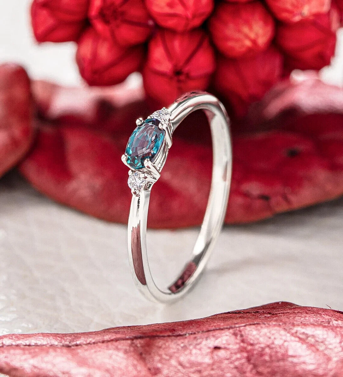 Certifi Naturel Alexandrite Bague 14k Bague or Blanc Mariage