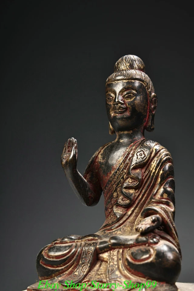 9" old Tibet Buddhism temple bronze gilt Buddha of Northern Wei Dynasty statue - Image 4 of 4