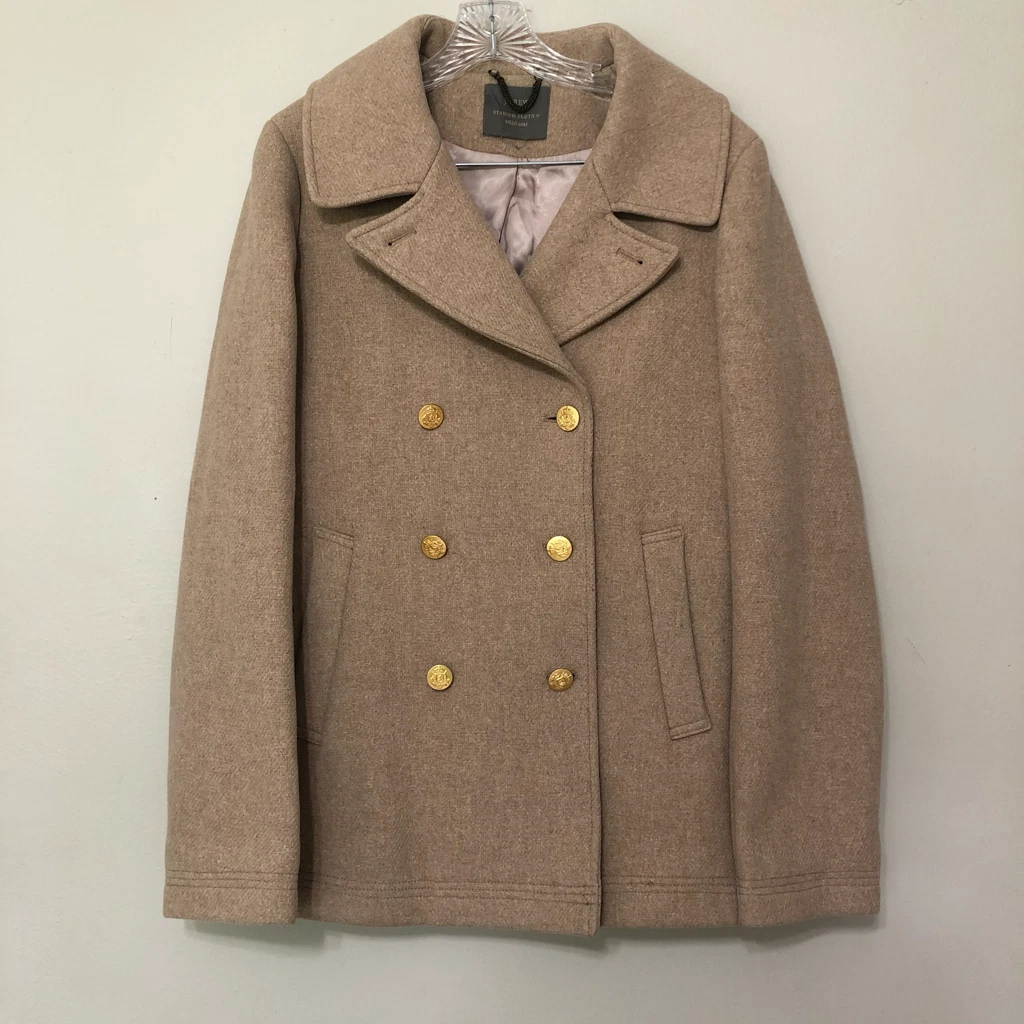 J Crew Women s M Medium Stadium Cloth By Nello Gori Tan Double Breasted Peacoat