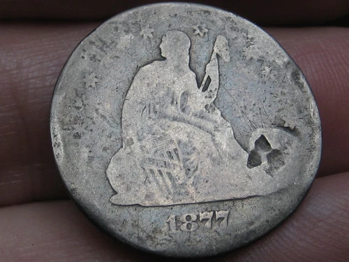 1877 P Silver Seated Liberty Quarter- Philadelphia, About Good Details