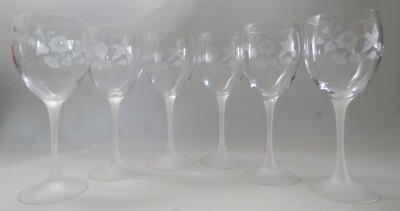 Avon Hummingbird Crystal Water Goblet Long Satin Frosted Stems Set of 6 ...