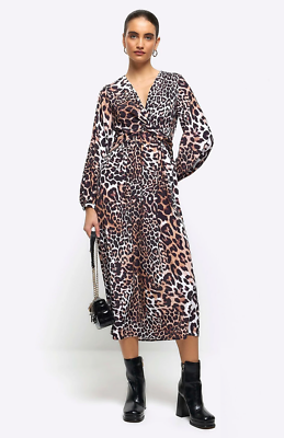 knee length dresses for ladies Kaila Silk Leopard Midi Dress in Leopard Spot Brown
