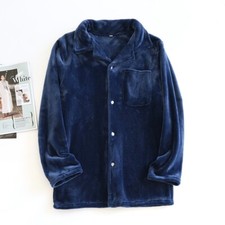 Herren Pyjamaoberteil Dicke Winter Schlafanzug-Top Langarm Polyester Blau M-2XL