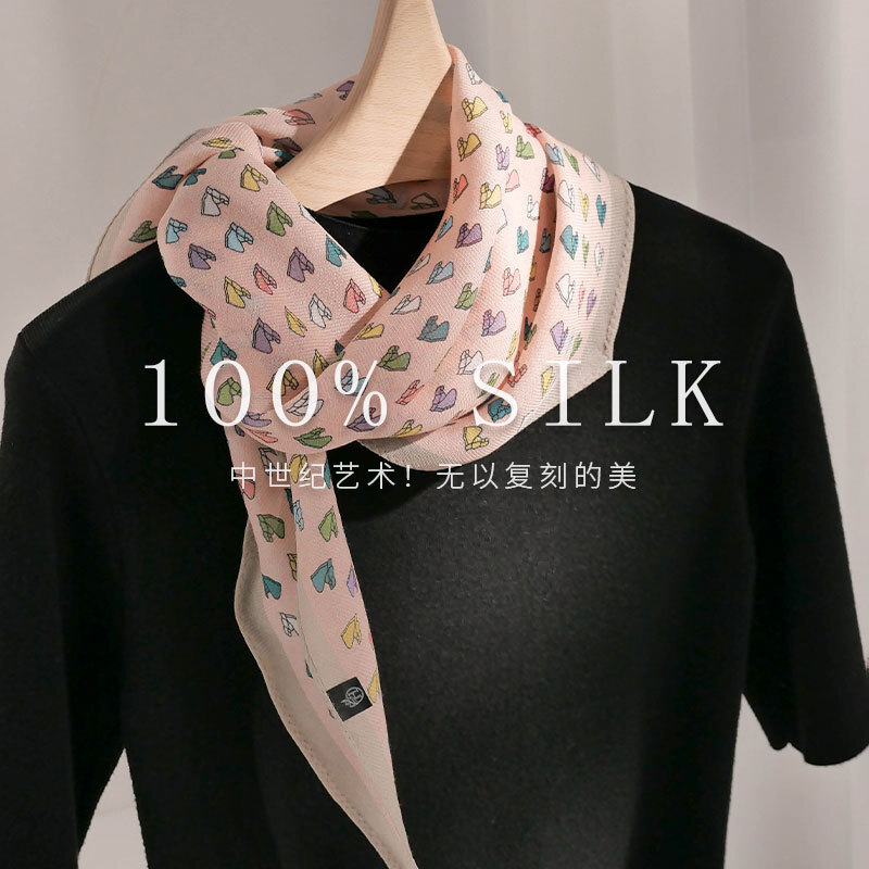New Boutique 100% Mulberry Silk Rhombus Print Thin Necktie Scarf 126x36cm