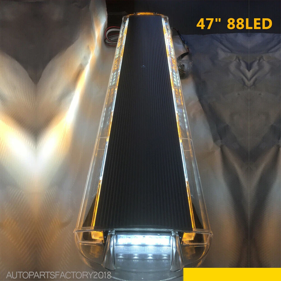 47'' LED Emergency Strobe Light Bar Warning Light Traffic Advisor Amber/White US Foto 2 de 4