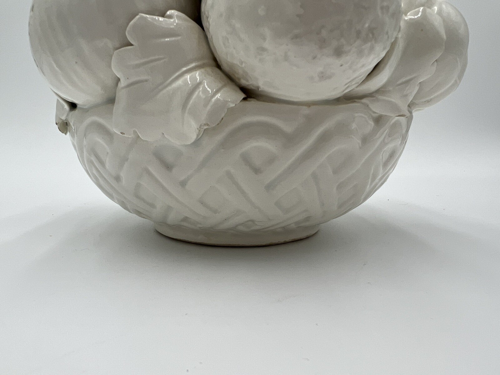 Blanc de Chine Creamware White Glaze Fruit Topiary Basket Weave Made in
